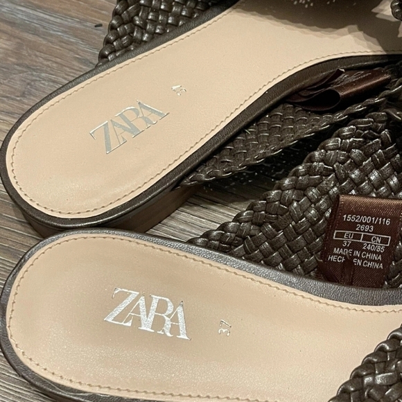 Zara Brown Woven Slip On Mules Slides With Bows Dress Shoes Women’s Size 37 6.5 - Picture 7 of 11